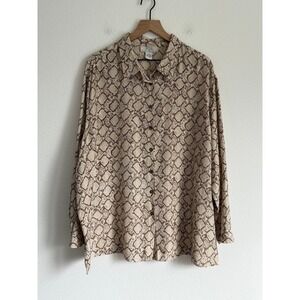 Vintage Nexx Woman 100% Silk Snakeskin Blouse Oversized 2X Quiet Luxury Chic Y2K